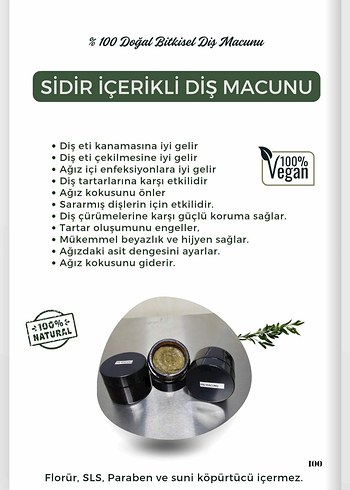 Sidir İçerikli %100 Doğal Bitkisel Diş Macunu