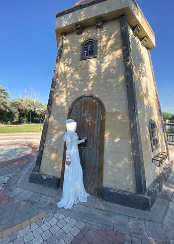 Yüksek Yakalı Bohem Beyaz A-Line Nikah Elbisesi