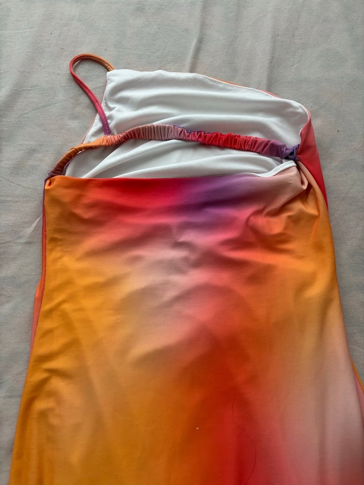 Askılı, Uzun, Bağlamalı Renkli Elbise - Görsel 2