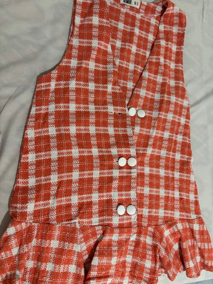 Düğmeli turuncu beyaz mini - Görsel 2