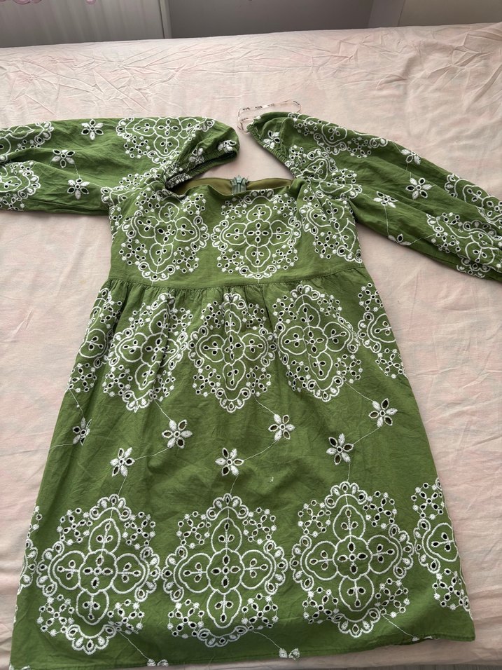 Yeşil Nakışlı Dantel Detaylı Uzun Bohem Elbise - Görsel 2