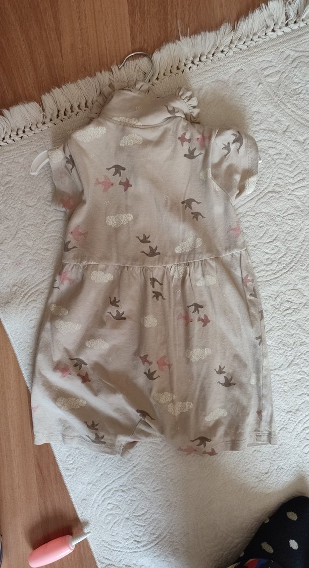 Düğmeli Bej Baskılı Bebek Kız Tulum - Görsel 2