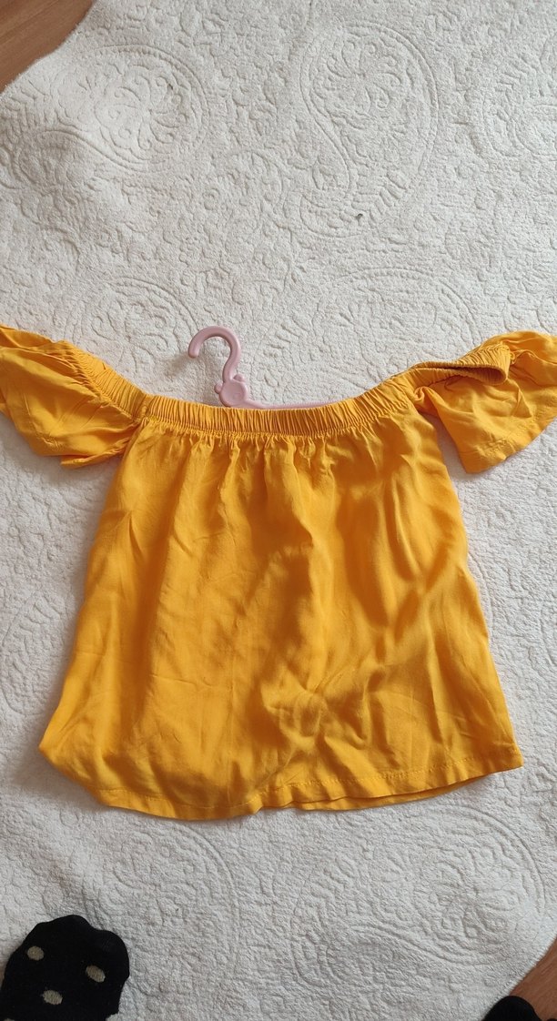 Kız Çocuk Sarı Fırfırlı Kayık Yaka Bluz - Görsel 4