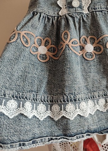 Kız Çocuk Gri Dantel Detaylı Denim Elbise - Görsel 6