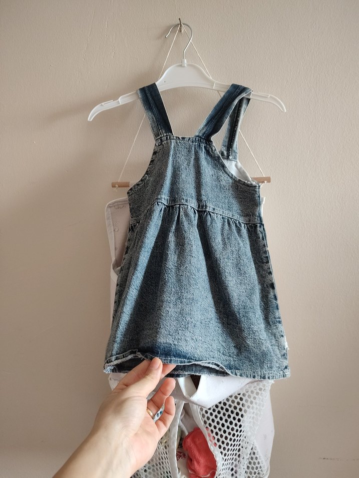 Kız Çocuk Gri Dantel Detaylı Denim Elbise - Görsel 2