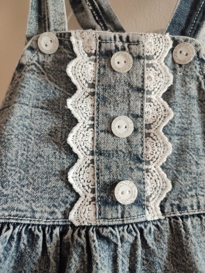 Kız Çocuk Gri Dantel Detaylı Denim Elbise - Görsel 3