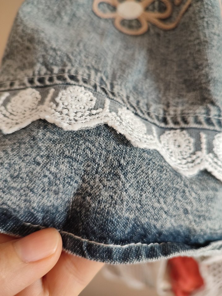 Kız Çocuk Gri Dantel Detaylı Denim Elbise - Görsel 5