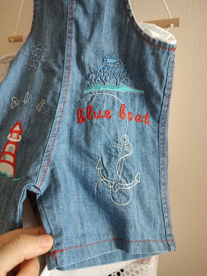 Nakışlı Mavi Kot Erkek Çocuk Salopet - Görsel 3