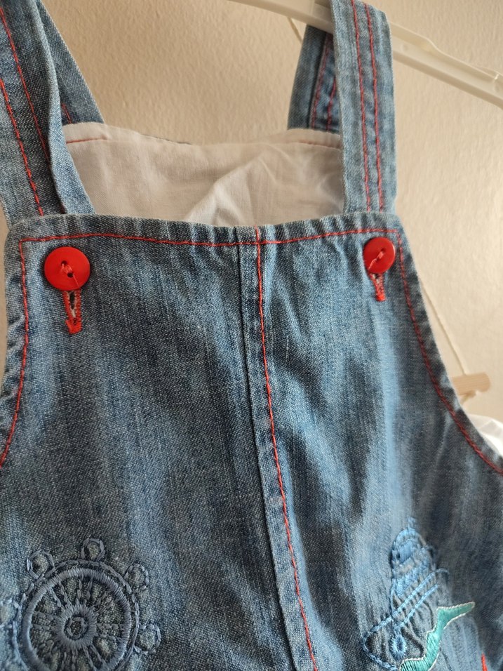 Nakışlı Mavi Kot Erkek Çocuk Salopet - Görsel 4