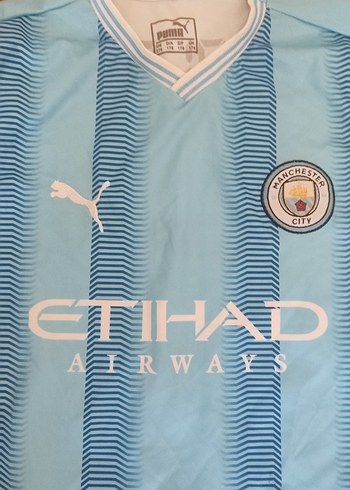 Erkek Mavi Kısa Kollu Street Wear Forma Manchester City - Görsel 2