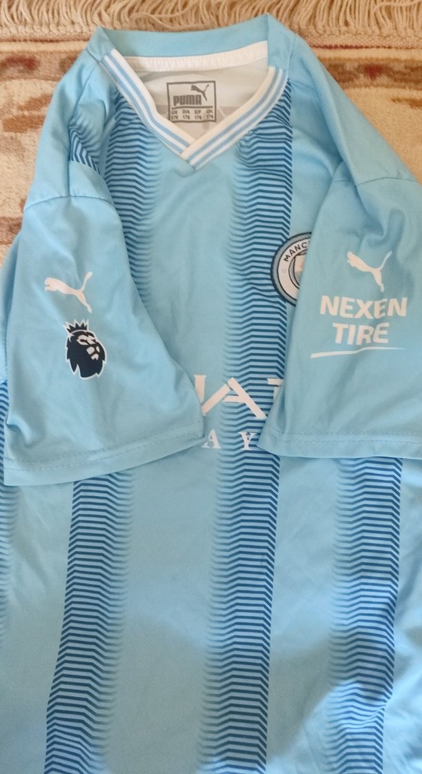 Erkek Mavi Kısa Kollu Street Wear Forma Manchester City - Görsel 3