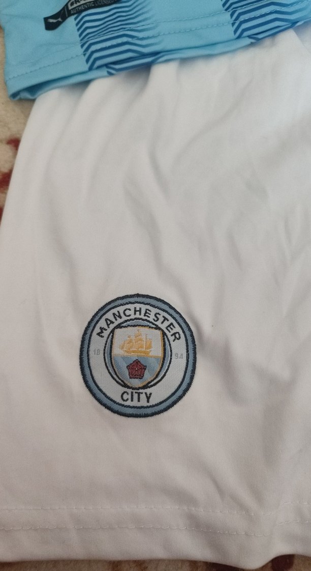 Erkek Mavi Kısa Kollu Street Wear Forma Manchester City - Görsel 5