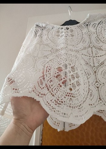 xs Beden Dantel Detaylı Beyaz Bohem Kadın Bluz