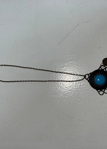 Uzun Zincir Detaylı Turkuaz Bohem Kolye ve doğal taş kolye - Görsel 3