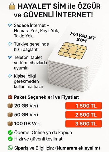 Hayalet SIM - Güvenli İnternet Paketi açık hat vardır