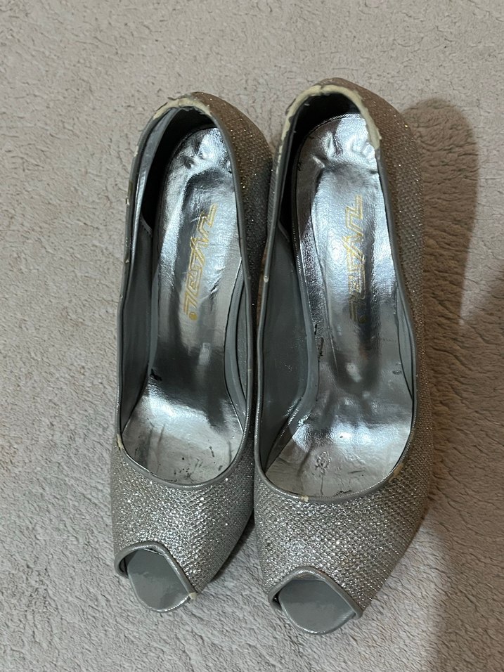 Gri Simli Önü Açık Topuklu Ayakkabı - Görsel 2