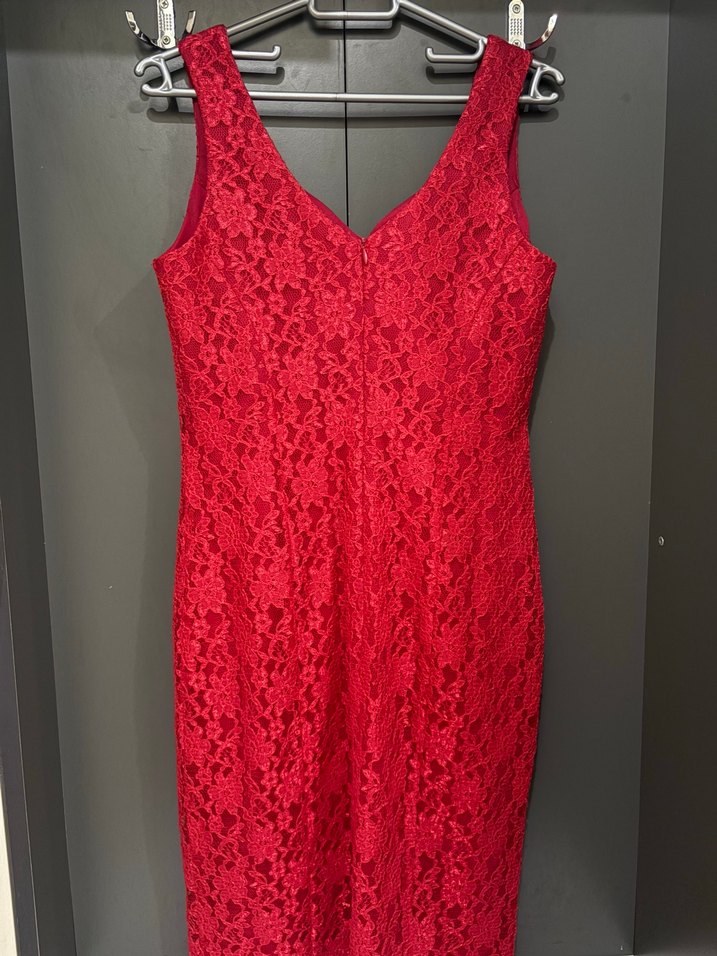 Dantelli Kırmızı Midi Elbise - Görsel 2