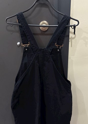 s Beden siyah Renk Kadın Siyah Kot Askılı Mini Tulum