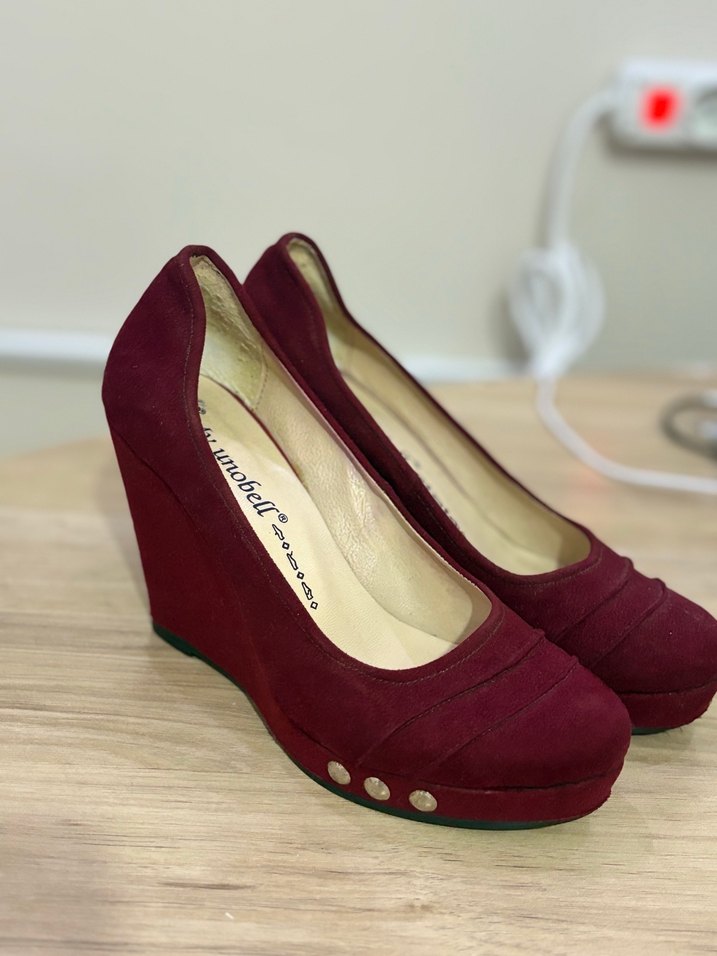 Bordo Süet Kadın Dolgu Topuk Ayakkabı - Görsel 2