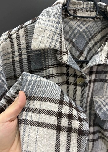 Gri Ekose Oduncu oversize Kadın Gömlek - Görsel 4