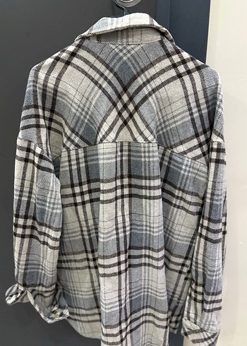 Gri Ekose Oduncu oversize Kadın Gömlek - Görsel 5
