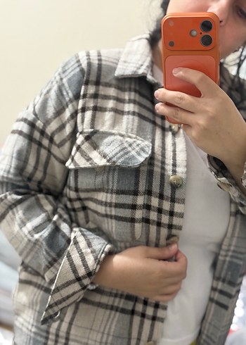 Gri Ekose Oduncu oversize Kadın Gömlek - Görsel 3