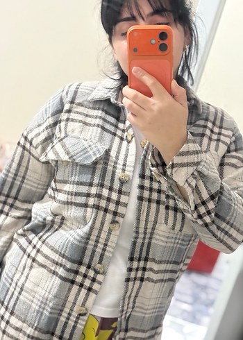 Gri Ekose Oduncu oversize Kadın Gömlek - Görsel 2