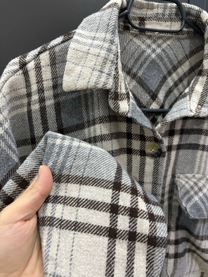 Gri Ekose Oduncu oversize Kadın Gömlek - Görsel 4