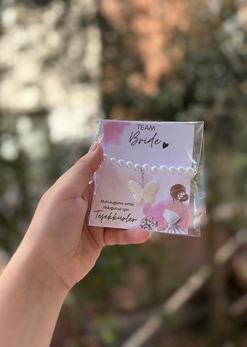 Boncuklu Bej Minimalist Gelin Bilekliği