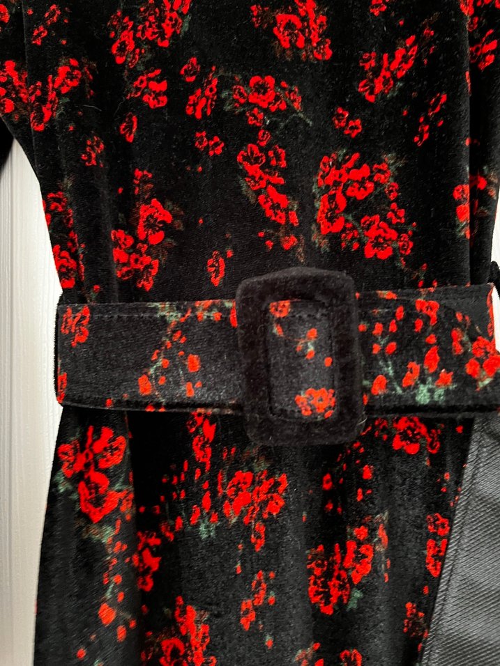 Kemerli, Uzun Kollu Kırmızı Siyah Gotik Elbise - Görsel 4