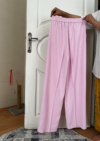 Pembe Pilili Rahat Kesim Kadın Kumaş Pantolon - Görsel 5