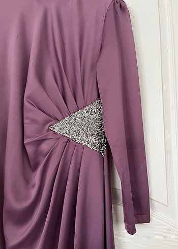 Uzun Mor Drapeli Abiye Elbise - Görsel 4