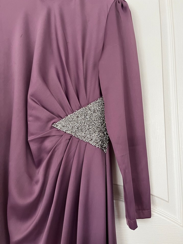 Uzun Mor Drapeli Abiye Elbise - Görsel 4