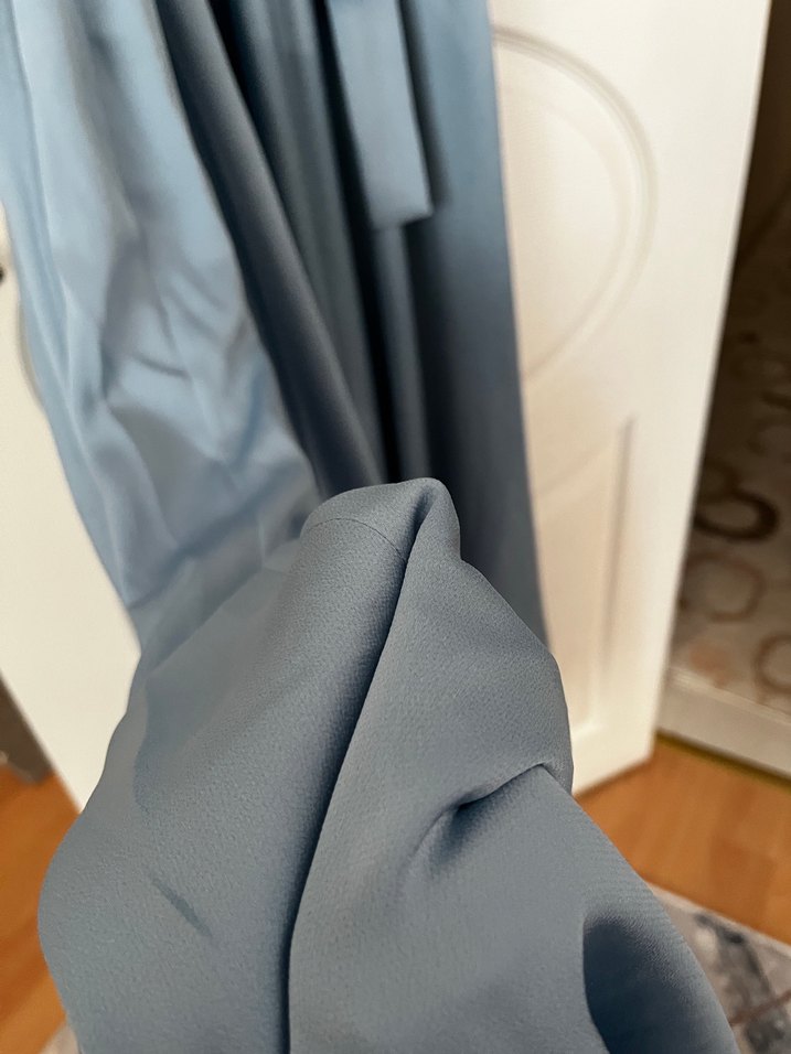 Uzun Kollu Drapeli Mavi Kadın Elbise - Görsel 4