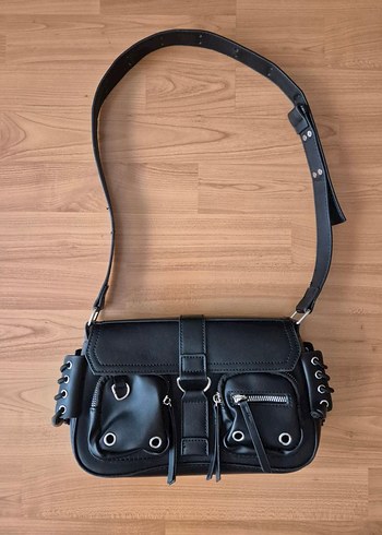 Y2K Gotik Grunge Siyah Tokalı Çanta