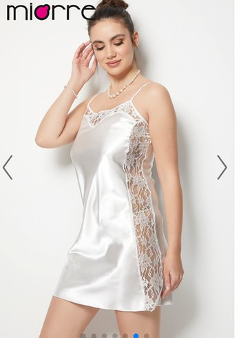 Miorre İnce Askılı Dantel Detaylı Saten Gecelik Sabahlık - Görsel 3