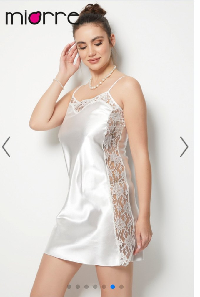 Miorre İnce Askılı Dantel Detaylı Saten Gecelik Sabahlık - Görsel 3