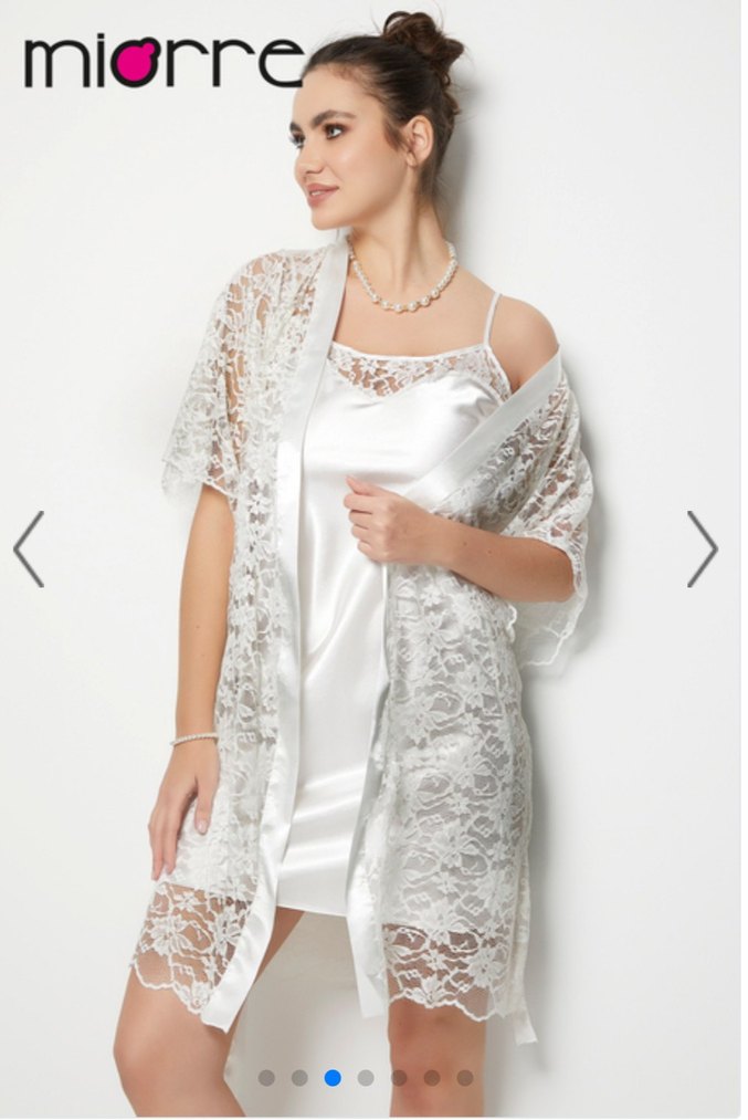 Miorre İnce Askılı Dantel Detaylı Saten Gecelik Sabahlık - Görsel 4