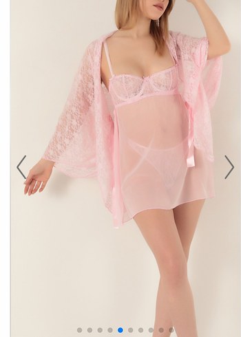 Miorre Balenli Desteksiz Şifon Babydoll Sabahlık Takım - Görsel 3