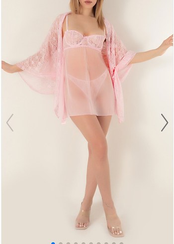 Miorre Balenli Desteksiz Şifon Babydoll Sabahlık Takım - Görsel 4