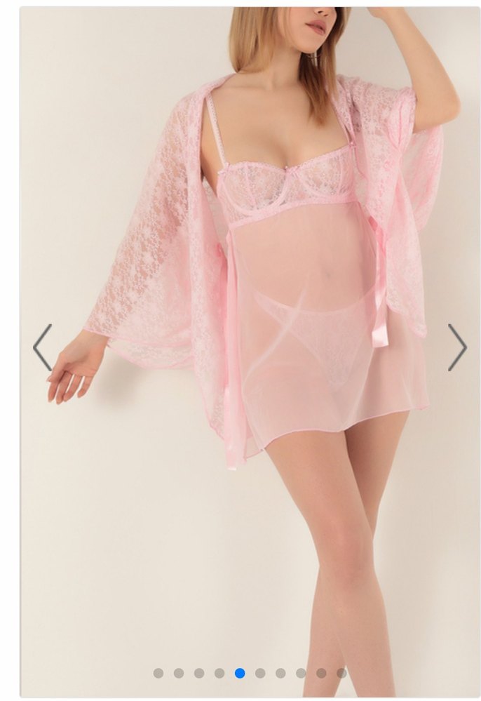 Miorre Balenli Desteksiz Şifon Babydoll Sabahlık Takım - Görsel 3