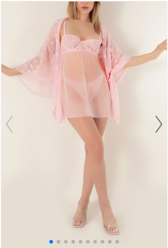 Miorre Balenli Desteksiz Şifon Babydoll Sabahlık Takım - Görsel 4