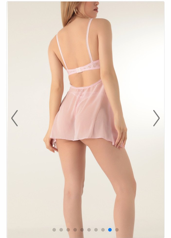 Miorre Balenli Desteksiz Şifon Babydoll Sabahlık Takım - Görsel 5