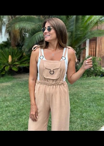 Diğer Kadın Camel Halka Detaylı Beli Lastikli Bahçivan Salopet