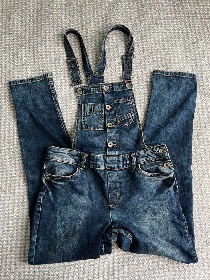 Kadin Gri Mavi Kot Salopet - Görsel 3