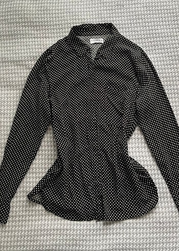 Siyah Puantiyeli Uzun Kollu Kadın Gömlek - Görsel 3