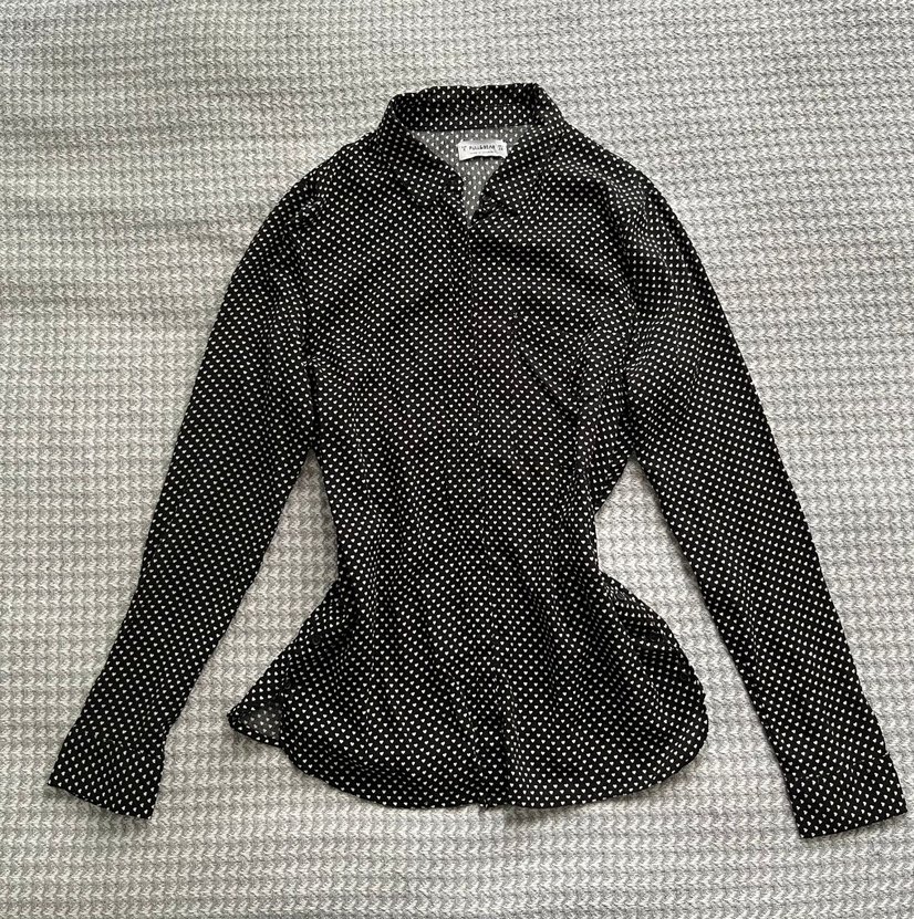 Siyah Puantiyeli Uzun Kollu Kadın Gömlek - Görsel 3