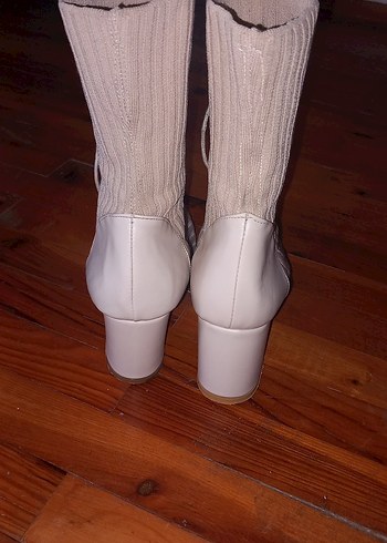 39 Beden Bej Triko Stiletto Topuklu Kadın Bot