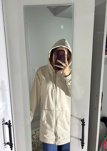 m Beden Bej polar Kapüşonlu Sweatshirt