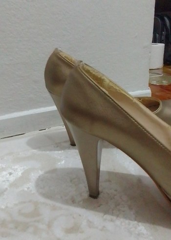 38 Beden altın Renk Bej Parlak Topuklu Kadın Stiletto